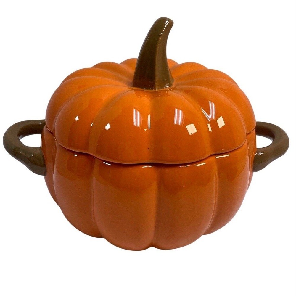 Haven & Key 2018 Harvest Collection‎ Ceramic Pumpkin Tureen Orange Soup Bowl Lid